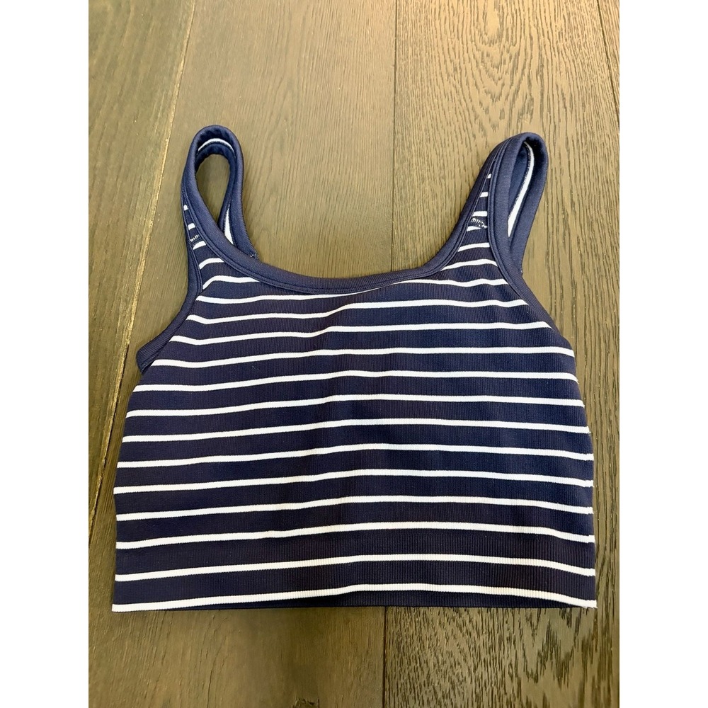 Navy White Striped Ribbed Crop Tank Top Small Bra